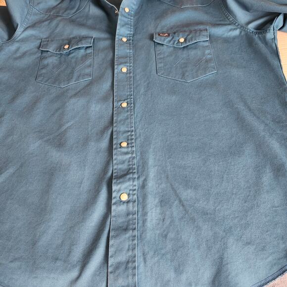 Wrangler Men's Pearl Snap Long Sleeve Button Up Western Shirt X-Large Blue - Picture 9 of 9